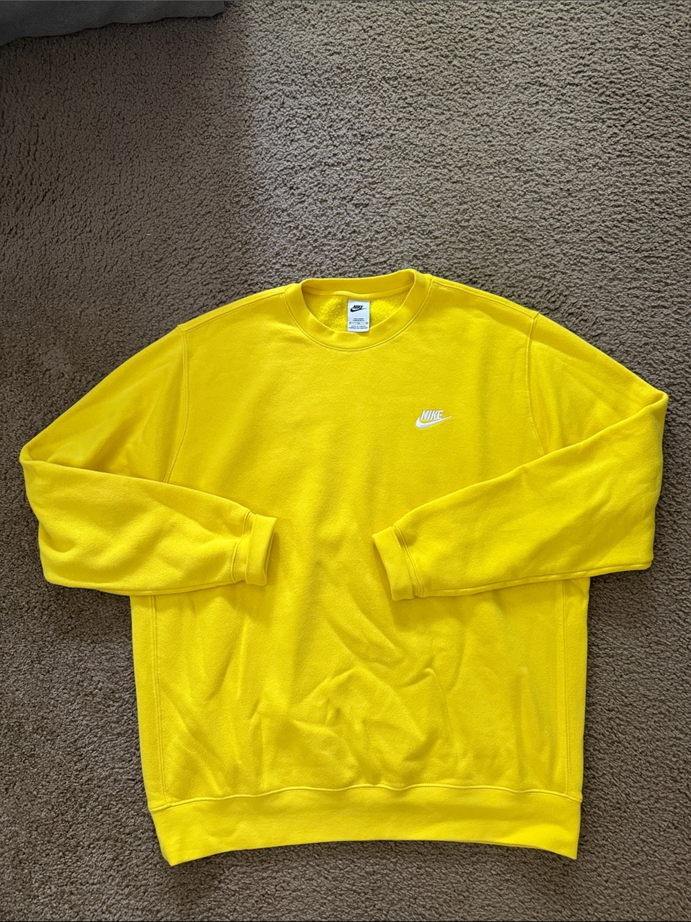 Nike Men's Bright Yellow Crewneck Sweatshirt with White Logo